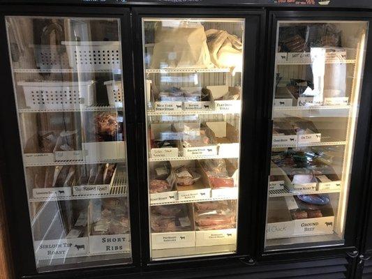 Glass front freezers in the Farm Store.