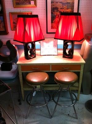 1950's lamps & Industrial Stools