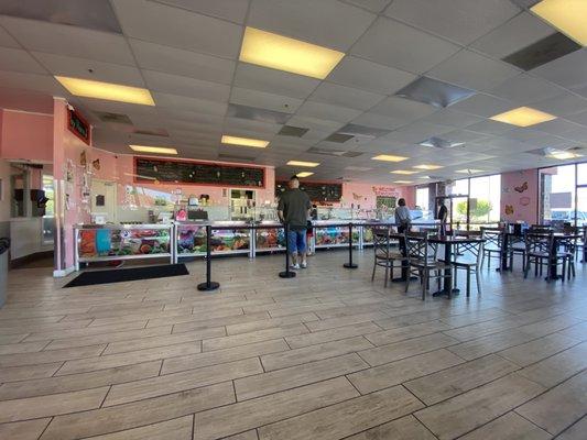 View from the dining area of the ice cream options.