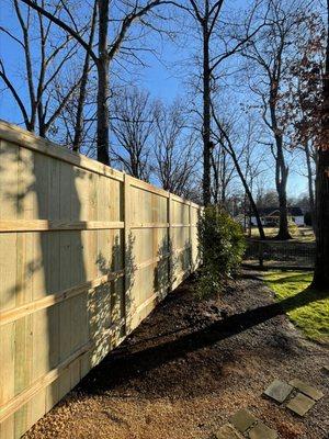 8' pine capped privacy fence with mitered posts