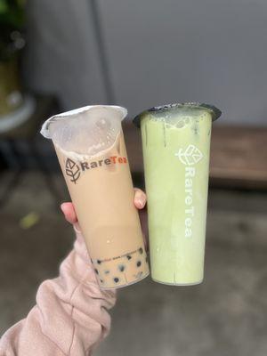 Okinawa Pearl Milk Tea, Matcha Latte