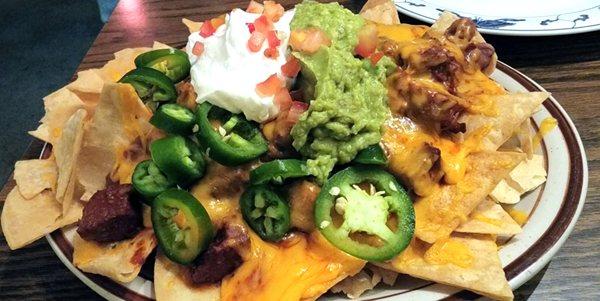 Tiny's nachos with Carne Adovada.