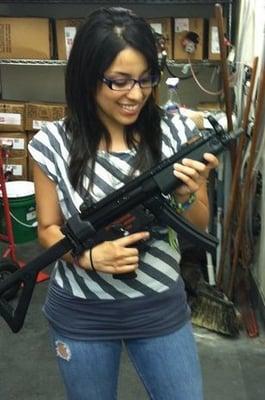 senia checking out the MP5 A3 - one of our class 3 weapons.