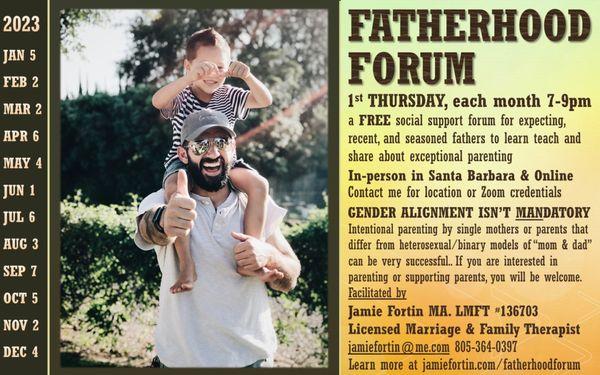 Free parenting class. FATHERHOOD FORUM 2023 Flyer