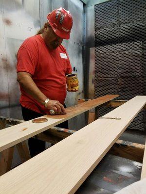 Wood staining for use at Imax Theater State Of Texas Museum.