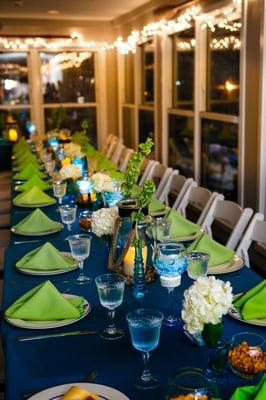 Pretty nautical themed Bat Mitzvah party tablescapes