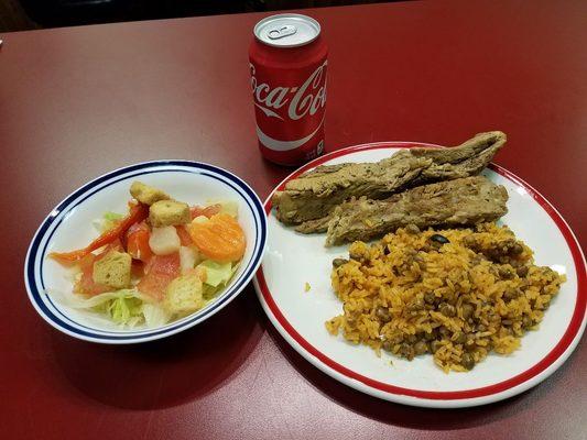 Thursday lunch Special. 
Arroz con Gandules, oven ribs, salad and a Drink for $6.99. 
Every other Thursday we offer pasta dish for lunch.