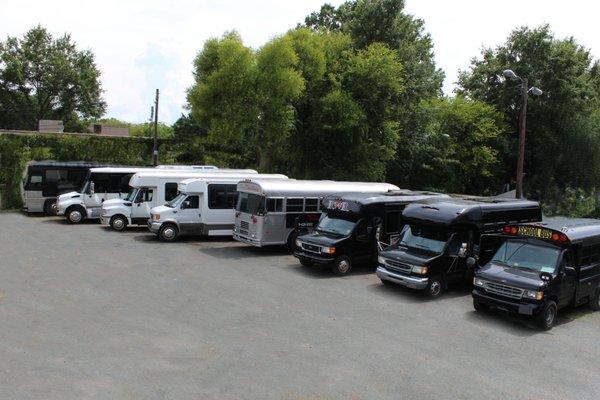 Part of our party bus and transportation fleet in Chapel Hill, Durham, Raleigh