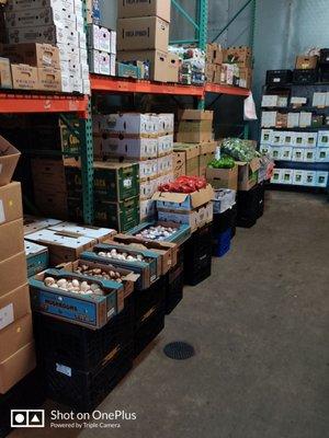 Fresh fruits and vegetables in a very clean kept warehouse