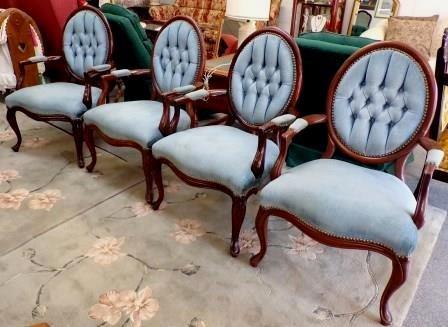 Antique Louis XVI Chairs, set of 4. Over 100 yrs old. Reupholstered in 1960-70's .Excellent quality and condition. Only $250.00 for all 4.