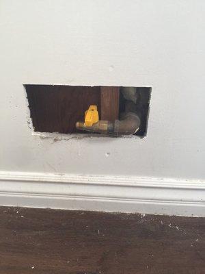 Exposed gas line