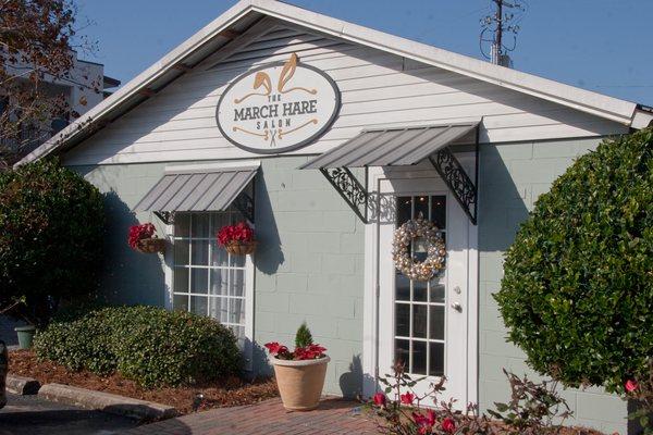 Front of the March Hare Salon located behind the Colony Shop in Downtown Fairhope, AL