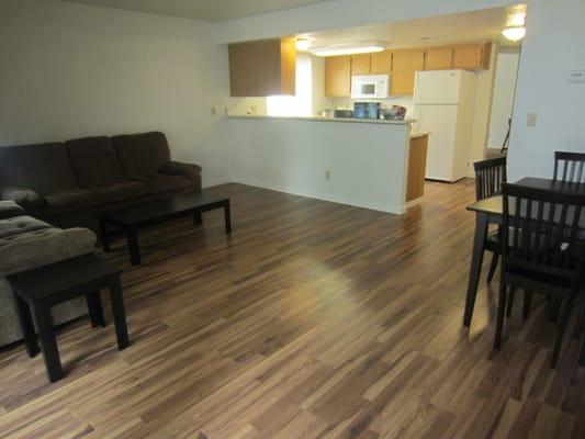 Funished single lease unit with comfy couches and dining area!