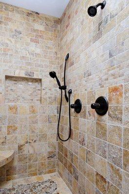 Walk in shower in the master bathroom.