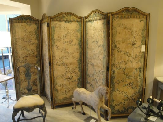 18th century 5 panel painted screen, oil on canvas - French or possibly Italian. 9" long x 76"high -- $6800.00