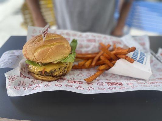 Double Smash Burger and Large Sweet Potato Fries