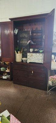 Linen Press Cupboard,apothocary cabinet,crocks,metal signs