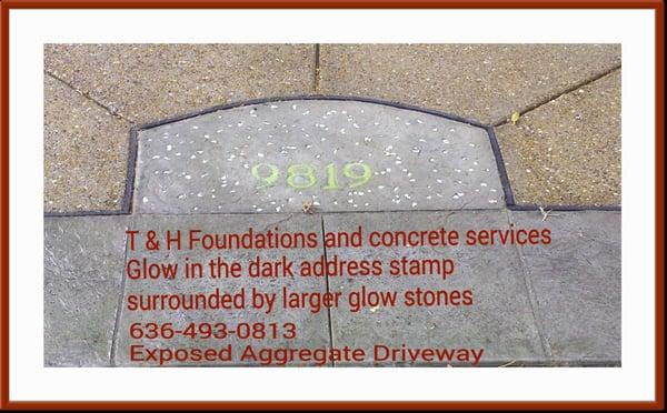 Glow in the dark address stamp in a concrete driveway. Designs by Jeffrey Curtis of T & H Foundations and concrete services. Stl