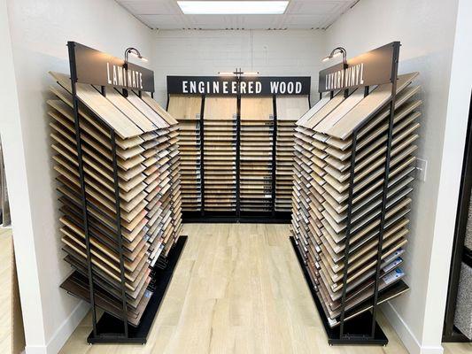 We carry a wide variety of: Laminate, LVP, LVT, and Engineered Wood.