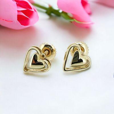 Yellow gold heart cutout earrings