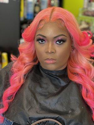 Full Glam Face + Custom Hair Color + Frontal Wig Application