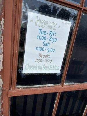 Hours (note the break time!)