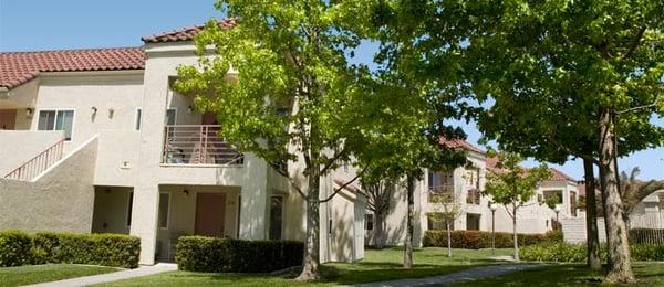 Walk way through apartment complex