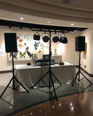 DJ setup with lighting.