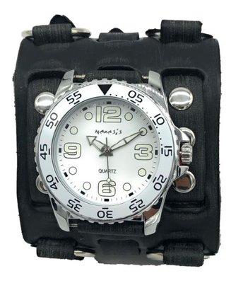 VDXB097W Black Groovy Men's Watch with Wide Faded Black Double X Leather Cuff Band