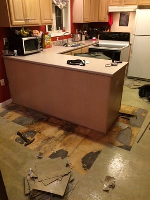 Before restoration. Kitchen had water damage.