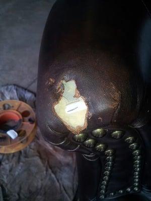 Leather tear repair.