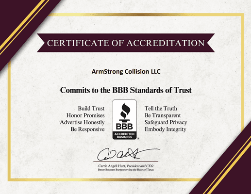 Our BBB Certificate of Accreditation