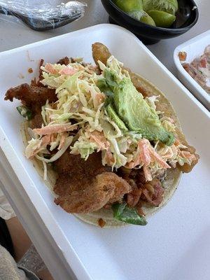 Tacotote with marlin, fried shrimp and fried fish - this was delicious