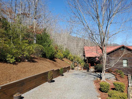 Hillside mulch job on the left. Beautiful