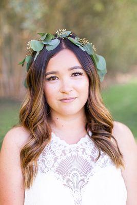 English Garden Flower Crown paired with eucalyptus foliage option