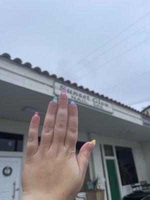 Dip manicure with hand painted tips