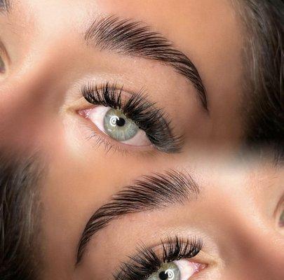 Brow lamination and volume lashes