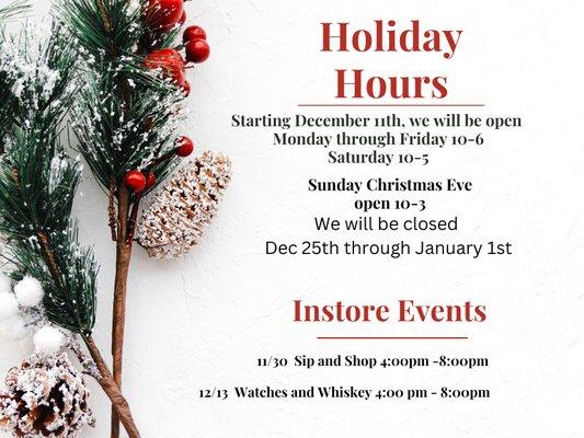 HOLIDAY HOURS 2023