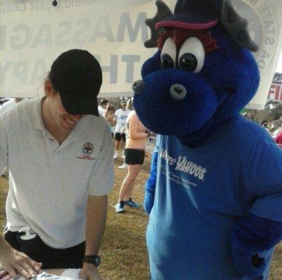 Sports Massage with Blue Wahoo's Mascot, Kazoo and James Fritschle