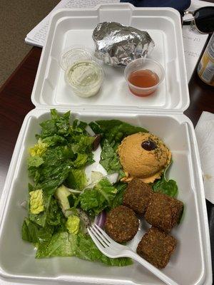 Falafel Platter with salad and pita + hummus (I had already started digging in prior to the pic)