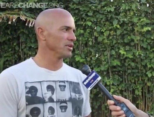 11 time champ Kelly Slater wearing a SURFER magazine 'BUTTONS' Tribute shirt we printed for the publication a while back.