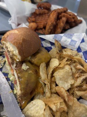 Crabby Patty w/chips and waffle fries