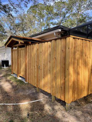 Outdoor Shower with privacy panel from pool