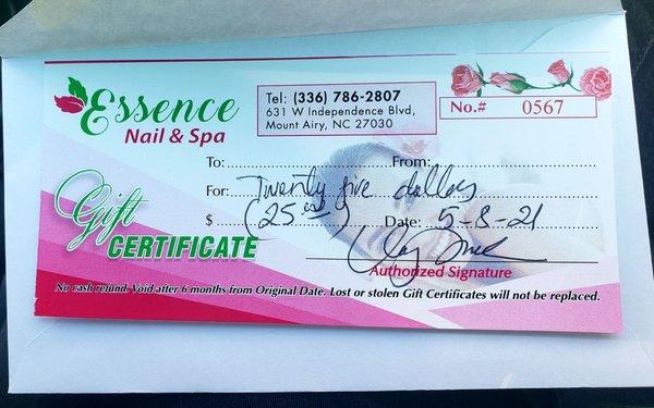 Gift Certificate.