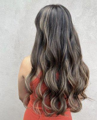 Long Hair Layering + Blonde Highlights + Blowout