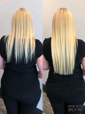 18" handtied extensions with Invisible Bead Extensions method! One single row!!