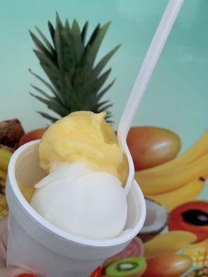 Passionfruit, Coconut, and Tamarind Ices sold in cart at entrance during the summer