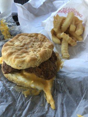 Country Fried Steak Egg and Cheese Biscuit and Fries