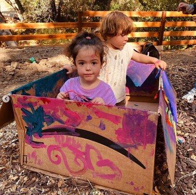 Making our own cardboard box forts