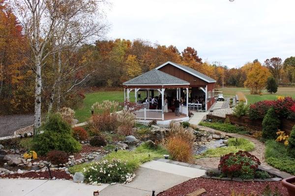 This is our pavilion and gazebo for wedding ceremonies and other special events. This picture was taken in October.